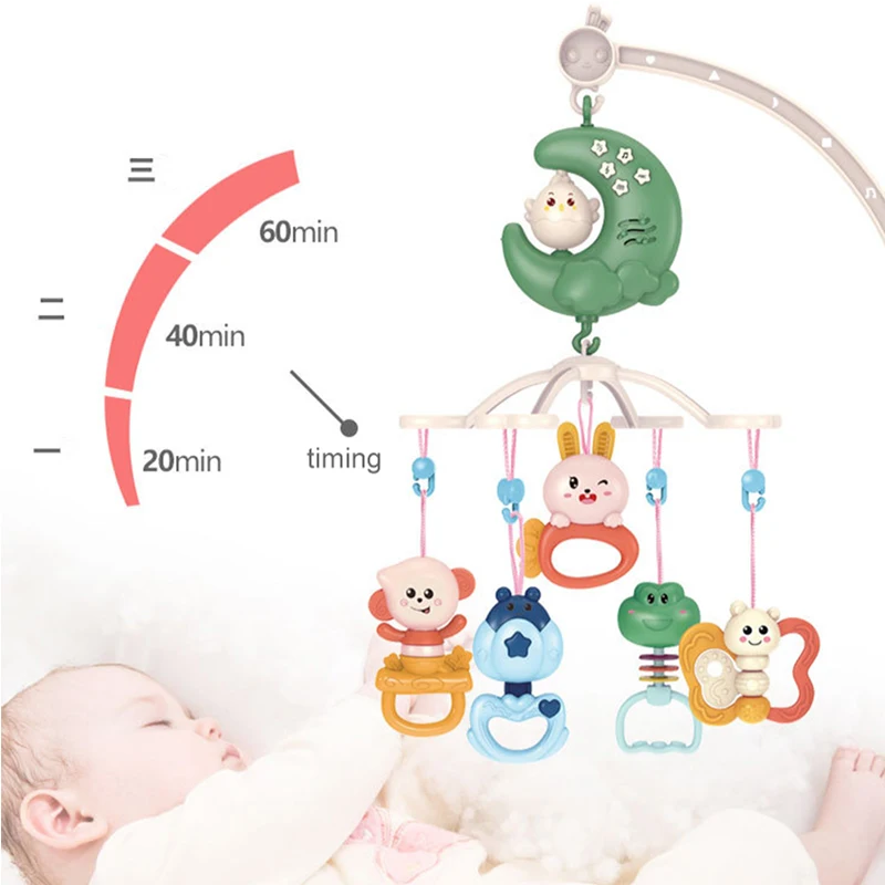 Baby Crib Remote Mobiles Rattles Music Educational Toys Chick Moon Bed Bell Nightlight Rotation Carousel Cots 0-12M Newborns