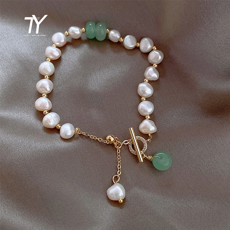 Baroque Green Crystal Luxury Natural Pearl Bracelet Korean Fashion Jewelry Wedding Girls Elegant Accessories Bracelets For Woman