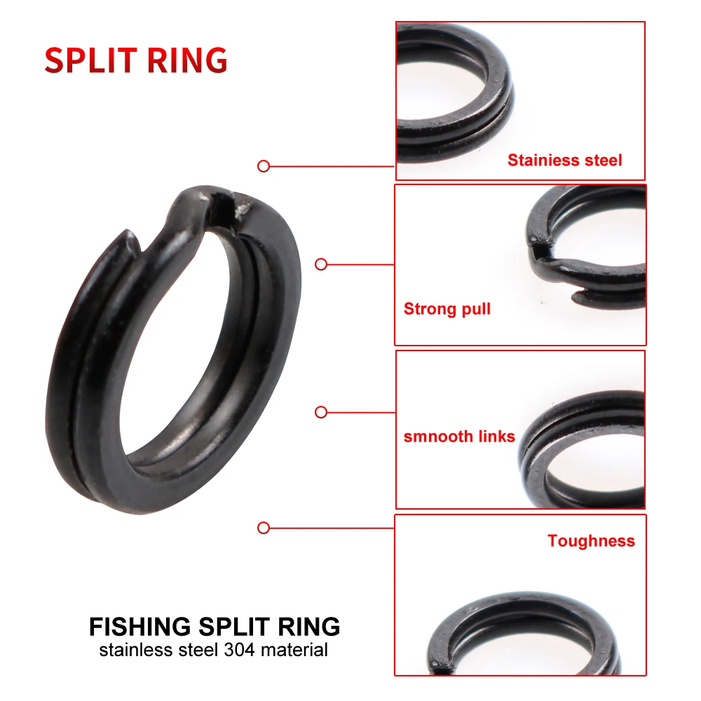 50pcs/lot Black Fishing Double Ring Connector Stainless Steel Split Ring Diameter from 4mm to 12mm Heavy Duty FishingAccessories