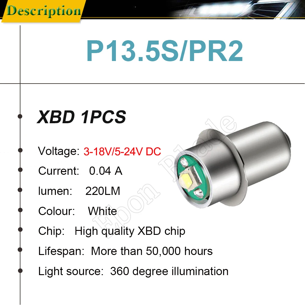 2PCS P13.5S Base PR2 PR3 LED Upgrade Bulb for Maglite Replacement Bulbs Conversion Kit for C/D Flashlights Torch 3V-18V 5-24V DC