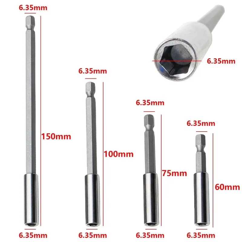 1/4Pcs เครื่องมือ/60/75/100/150มม.แม่เหล็กขยายส่วนขยายเครื่องมือ1/4 "Hex Rod ก้านจับปลายไขควงผู้ถือ