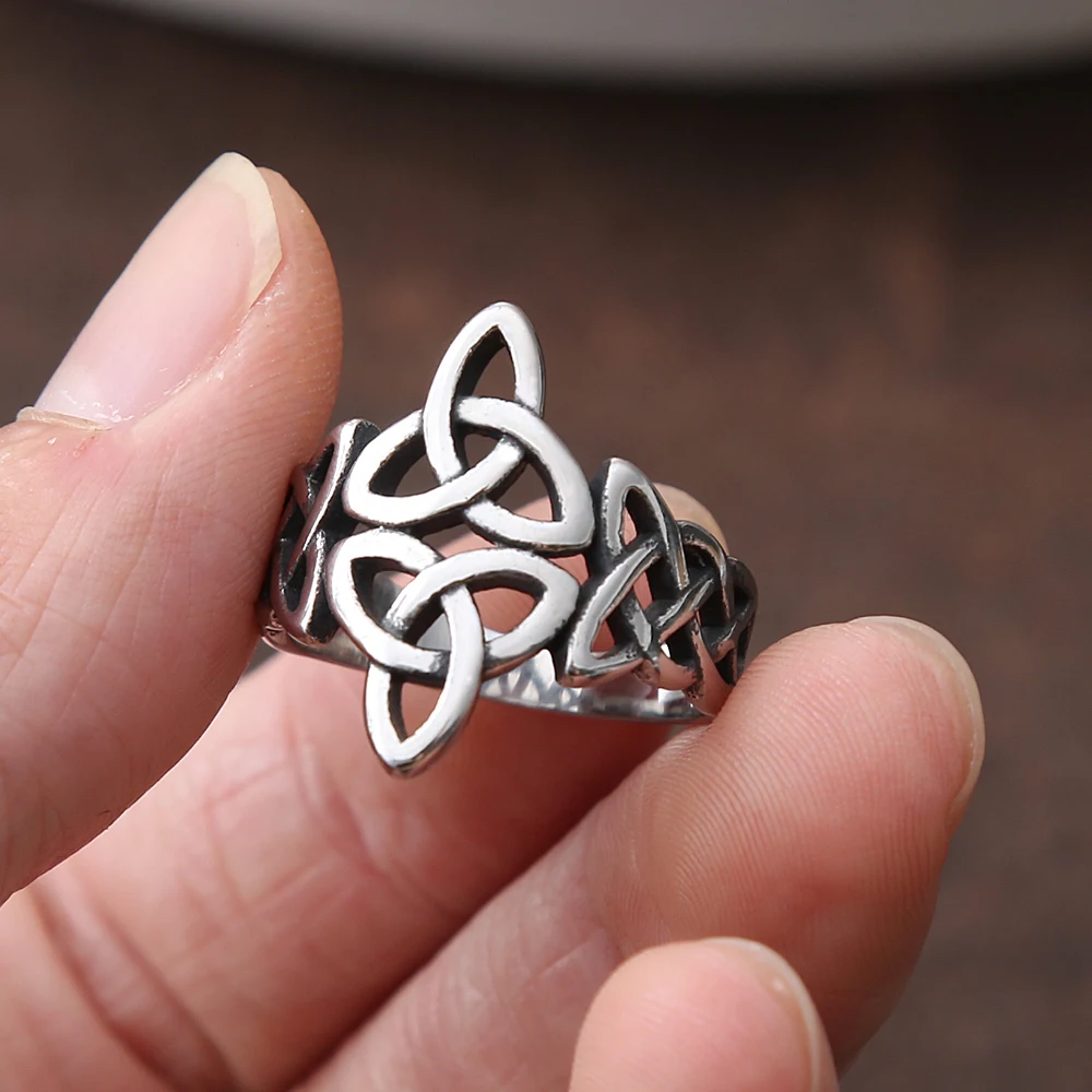 Triquetra Celtics Knot Ring Steel Color Nordic Stainless Steel Odin Viking Ring Men And Women Lrish Celtics Street Jewelry Gifts