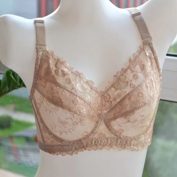 

Ultra Thin Lace Embroidery Bras Bralette Plus Size Sexy Women Transparent Brassiere Underwear Adjustable C D E F G H Cup Bra
