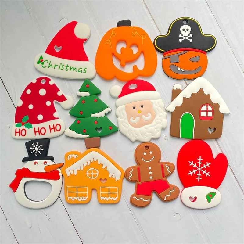 Mordedor de silicona de grado alimenticio para bebé, cadena de chupete de copo de nieve de árbol, regalos de Navidad, 1 unidad