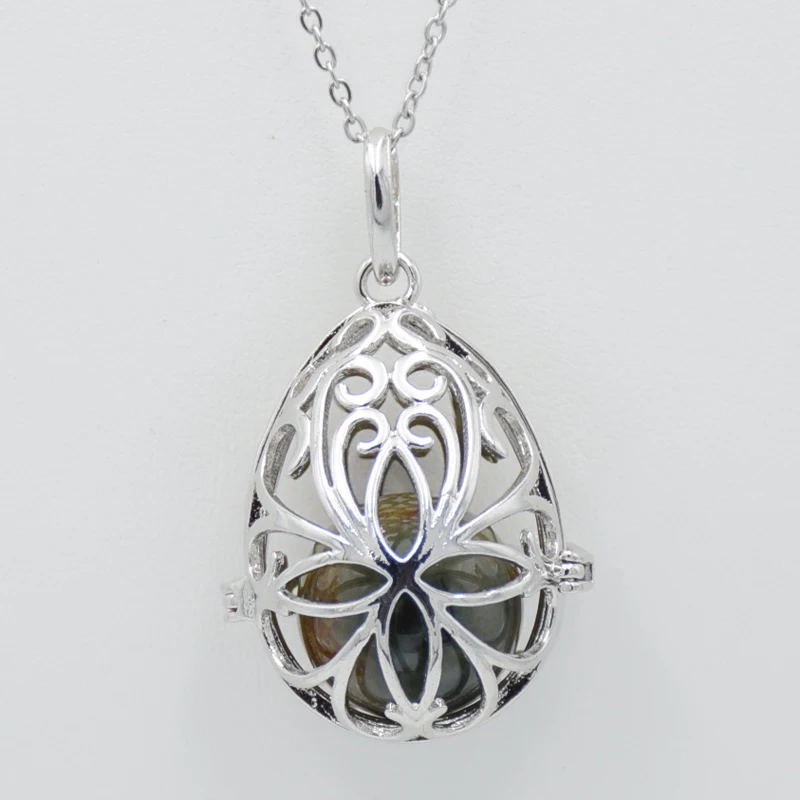 Dijes de jaula hueca en forma de huevo para mujer, colgante de medallón deslizante, collar con piedra Natural, Bola de cuentas redondas de cristal, fabricación de joyas DIY