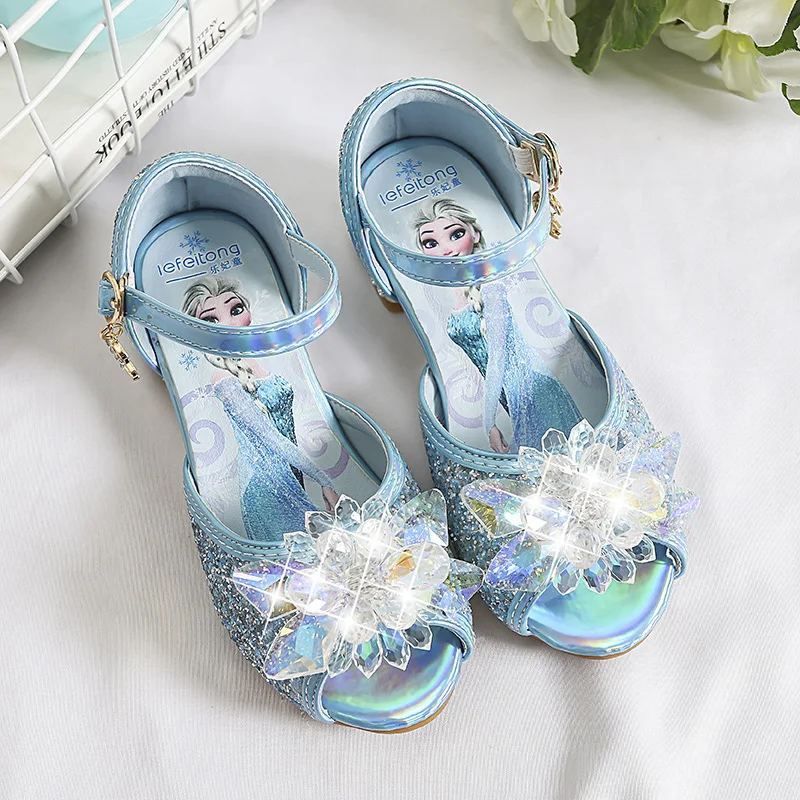 2021 Frozen Sandals Girls Party Shoes Leather Glitter Crystals Rhinestones Knot Kids Shoes Elsa Sandals Birthday Christmas Gift