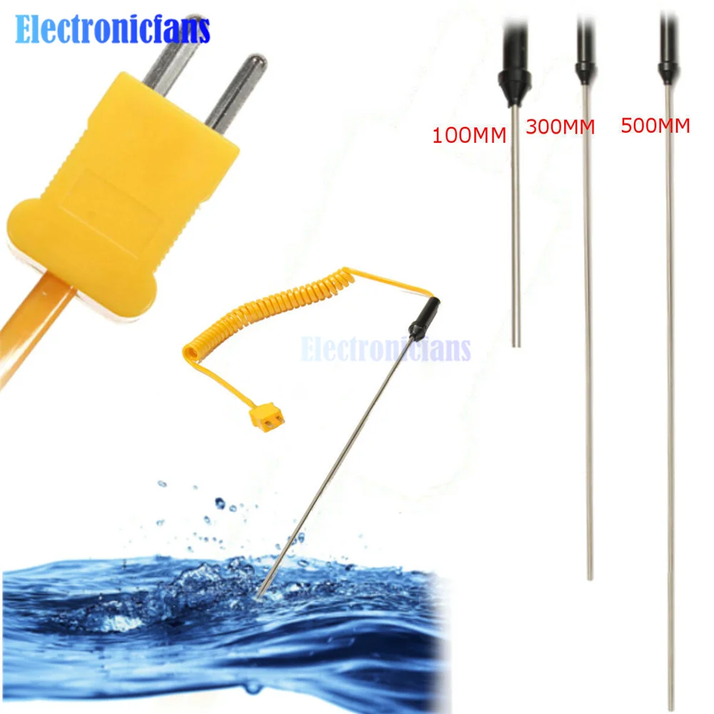 K-Type Thermocouple Stainless Steel Probe Temperature Controller Wire Sensor 100/300/500mm Stainless Steel Temperature Sensor