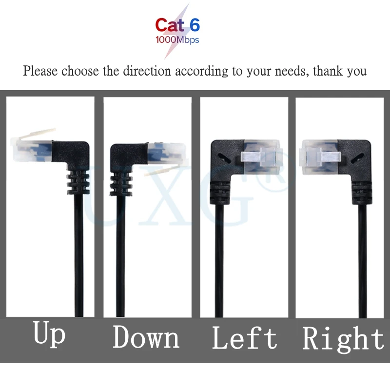 Superfine Ultra cienki kabel Ethernet Cat6 RJ45 prawy lewy w górę w dół 90 stopni kąt UTP przewód sieciowy Cat6a przewód Lan 0.25m-3m