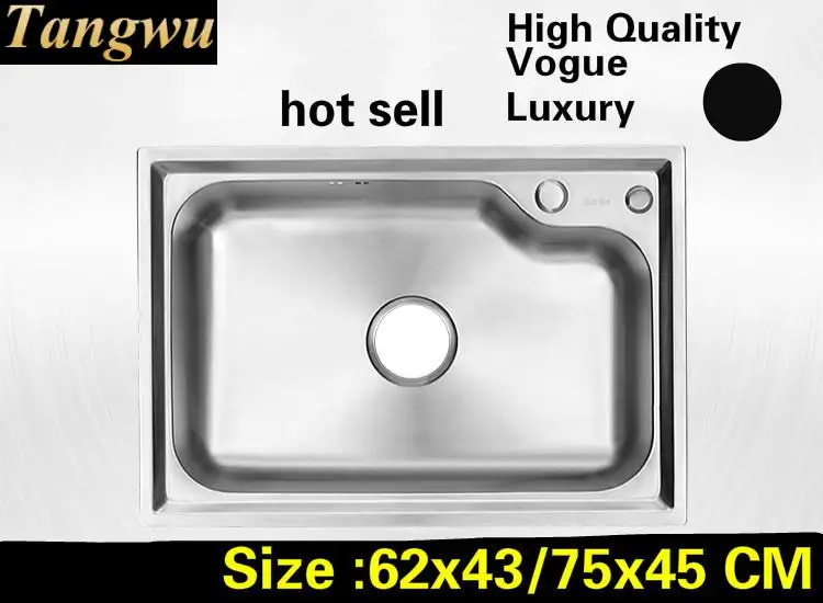 

Free shipping Apartment do the dishes luxury kitchen single trough sink 304 stainless steel hot sell big 62x43/75x45 CM