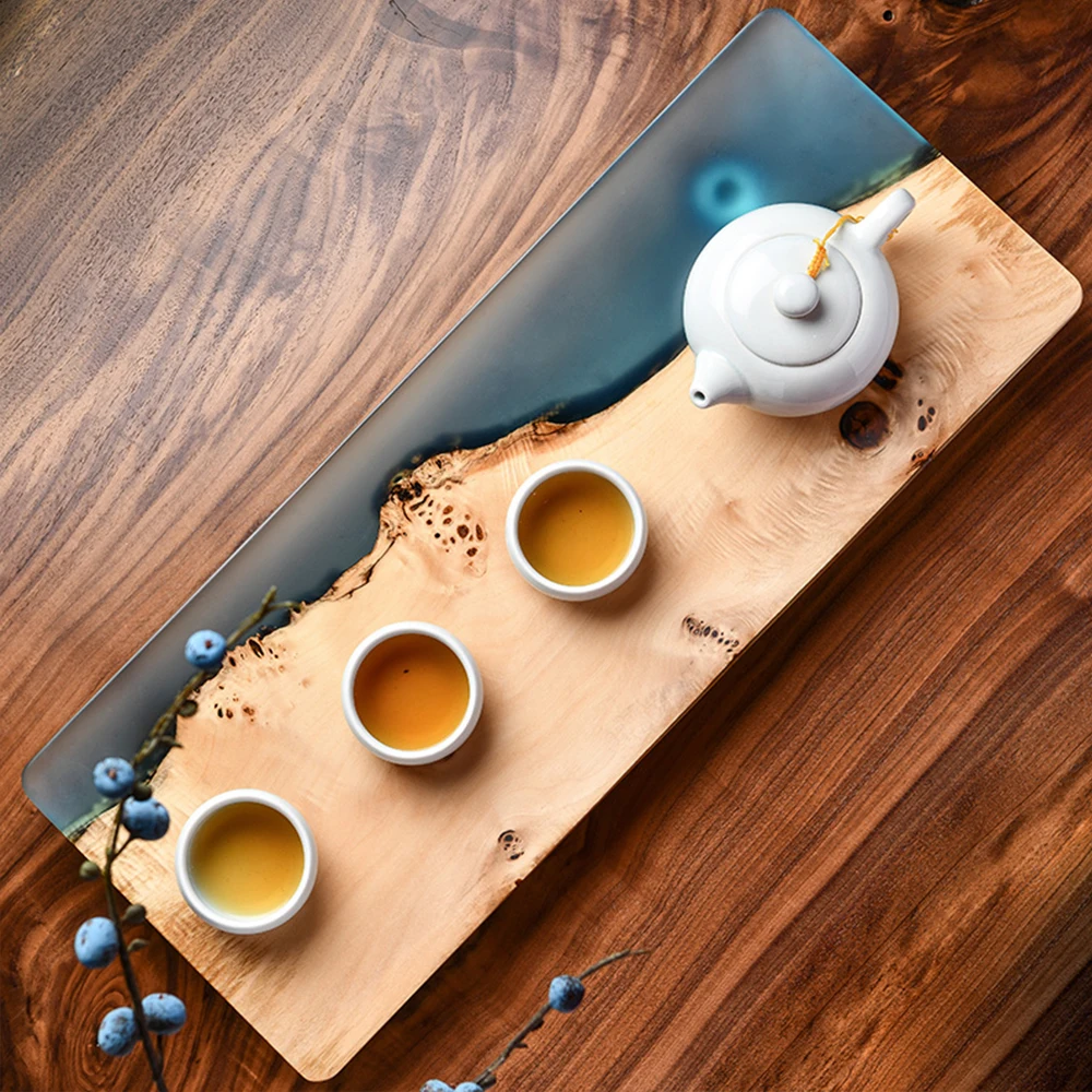 Large Size Handmade Wooden Resin Tea Tray Japanese Style Serving Tray For Tea Ceremony Home Hotel Tea Set Board Breakfast Tray