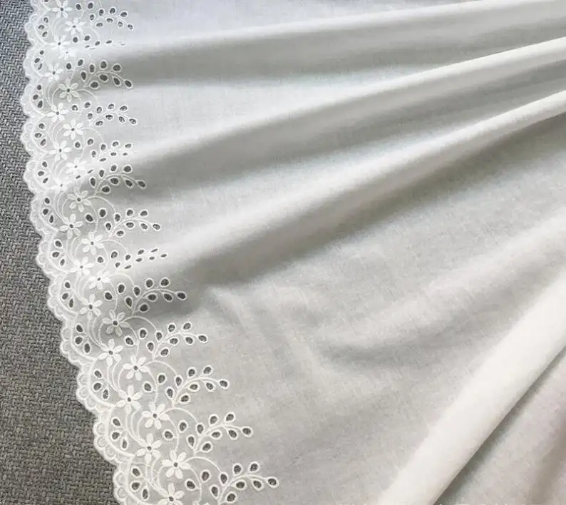 

1 Yard Retro Cotton Lace Fabric Off White Embroidered Eyelet Floral Bridal Fabric Home Decor Sewing Supplies