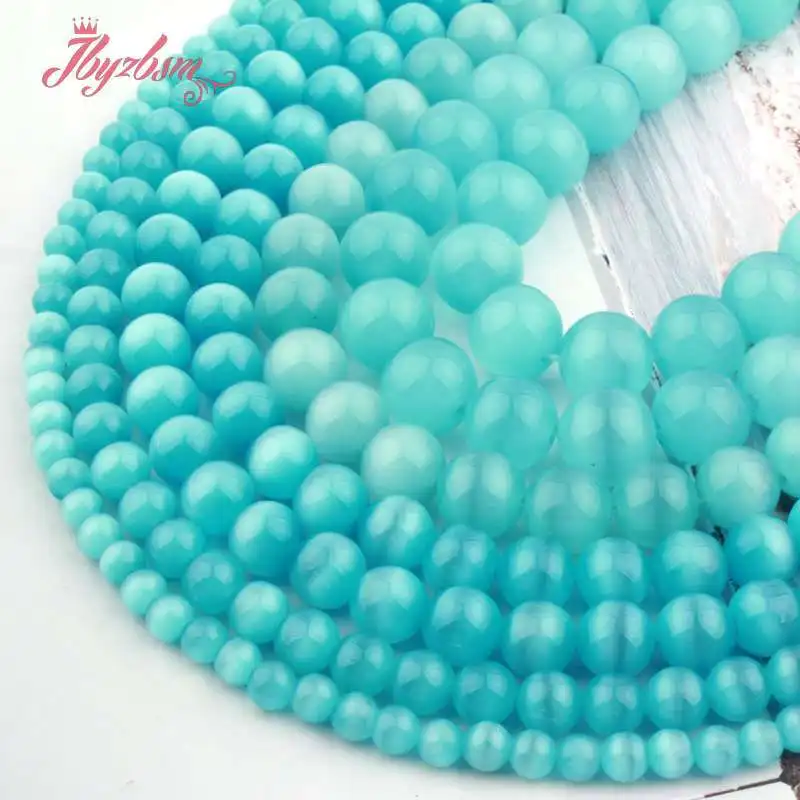 

Natural Cat Eye Smooth Skyblue Round Loose Spacer Ball 6/8/10/12/14mm Stone Beads For DIY Necklace Bracelat Jewelry Making 15"