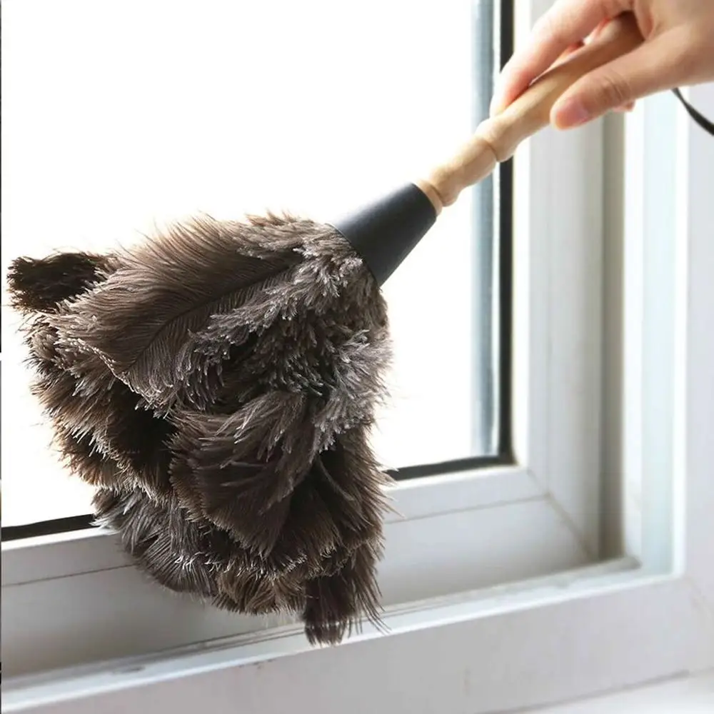 Ostrich Feather Duster Cleaning Tool Wooden Handle