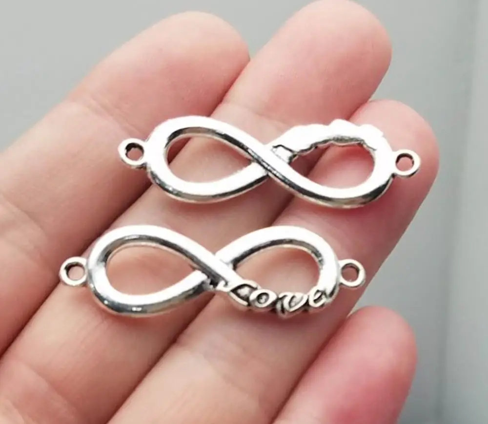 15pcs/Lot--12x40mm Antique Silver Plated Love Infinity Connector Charms Diy Bracelet Supplies Jewelry Making Finding Accessories