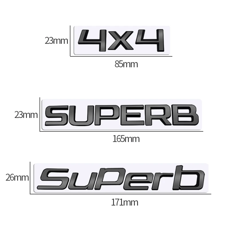 MetaL 3D Badge Logo Car Rear Trunk Body Sticker Letter Emblem For Skoda SUPERB 4X4 Accessories Glossy Black Matte black