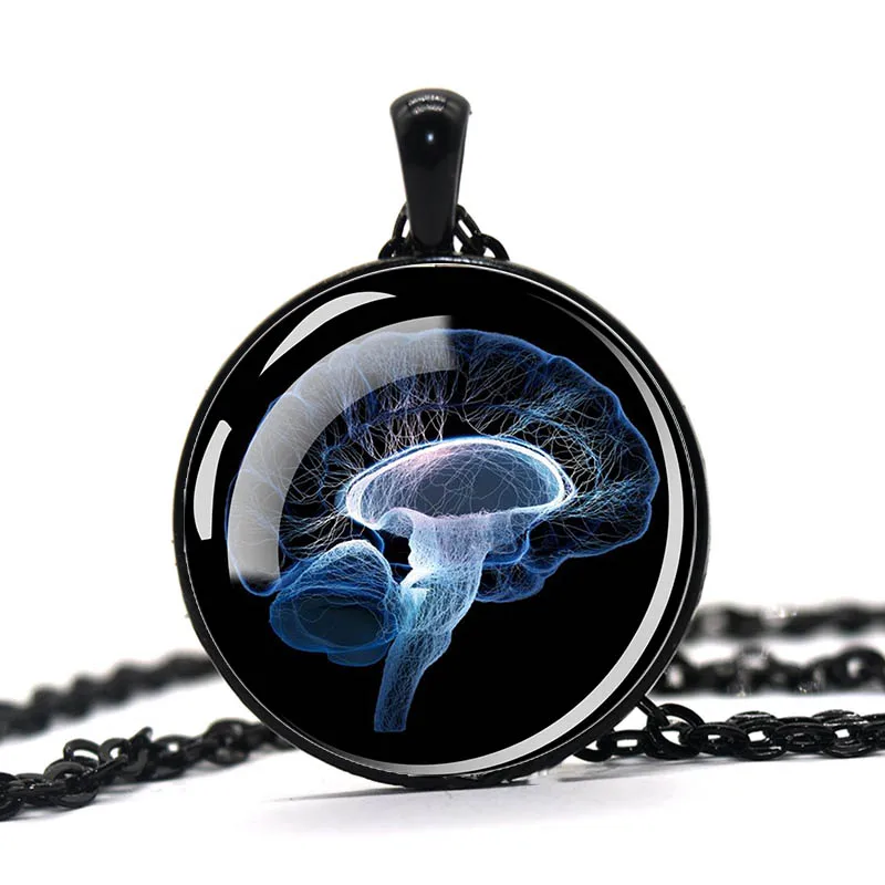 Esspoc Skull Necklace Human Anatomy Pendant ECG Heart Brain Jewelry Glass Cabochon Necklaces Doctor Gift Accessory Wholesale