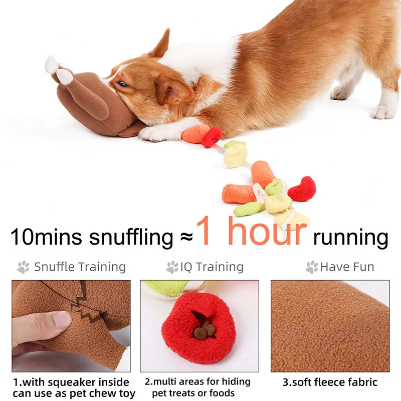 Plush Pet Dog Snuffle Toy Pet Interactive Puzzle Feeder Food Training Iq Dog Chew Squeaky Toys Cute Animal Activity Treat Game