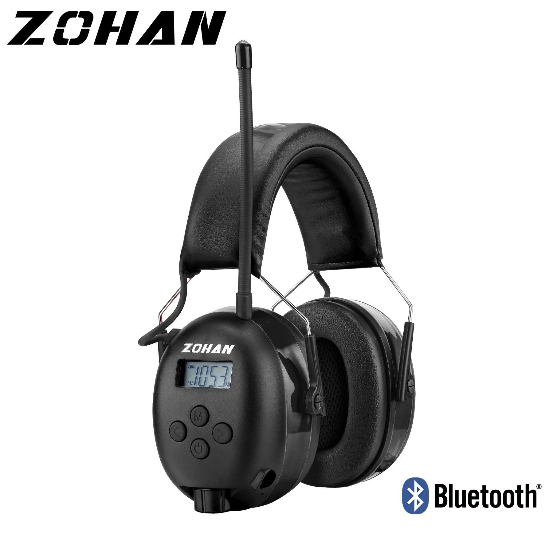 ZOHAN Electronic Bluetooth 5.0 AM/FM Radio Earmuffs With Rechargeable 2000 mAh Lithium Battery NRR 25 dB Hearing Protection