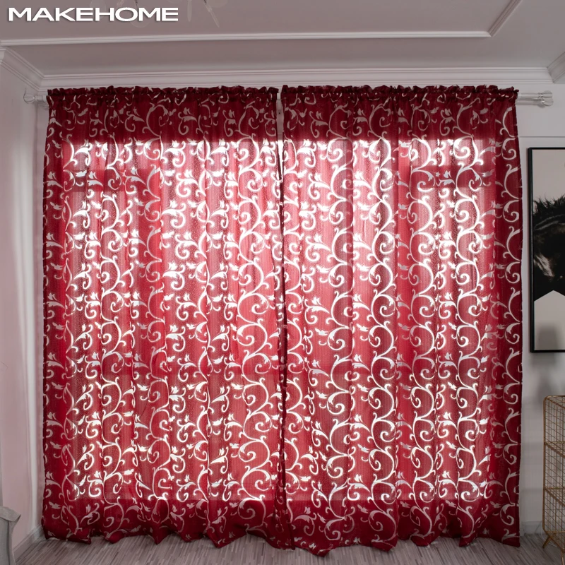 

MAKEHOME European style jacquard Modern Window Sheer Curtain Panels for Living Room the Bedroom Kitchen floral design curtains