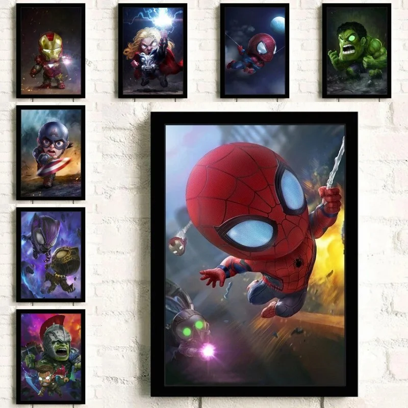 Marvel Superhero Canvas Painting Captain America Hulk Iron Man Thor Marvel Avengers Superhero Baby Shower Wall Art Baby Gift