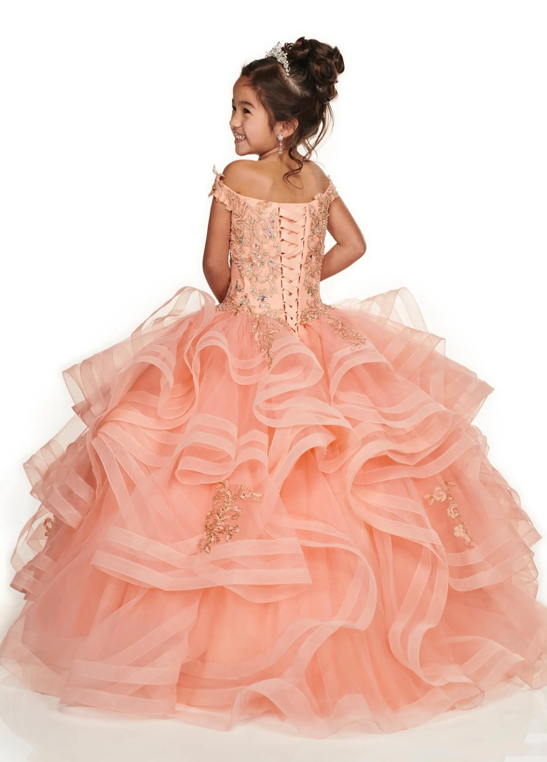 Abito da ballo rosa 2021 fiori ragazze vestono gonna soffice Tulle bambini abiti da ballo perline abito da ballo ragazze vestito da spettacolo