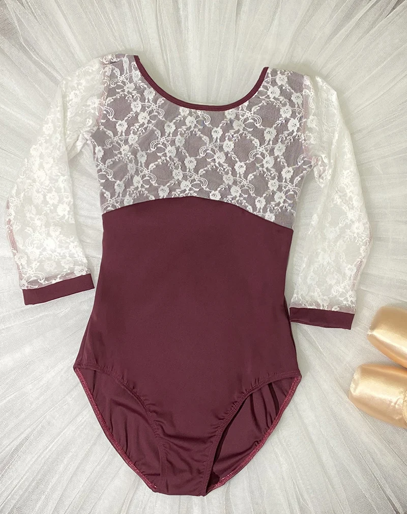 Elegante Ballet Leotards para Mulher, Manga Renda, Ginástica e Dança, Alta Qualidade, Outono, Adulto, 2024, Outono