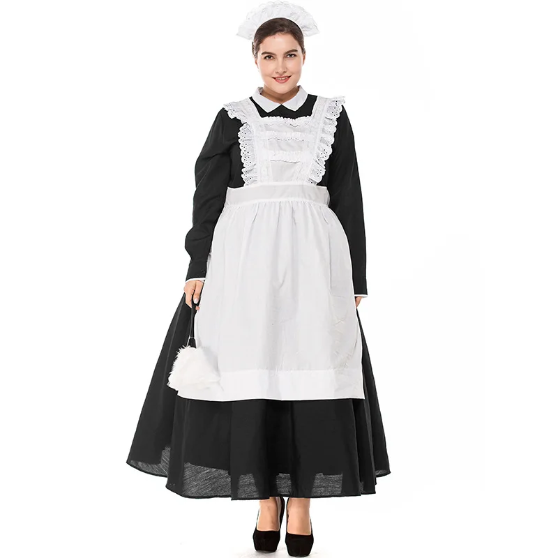 

Plus Size Women Colonial Maid Costume 18th Maxi Pinafore Folk Dress Loyal Victorian Downton Abbey Waitress Outfit Apron For Lady