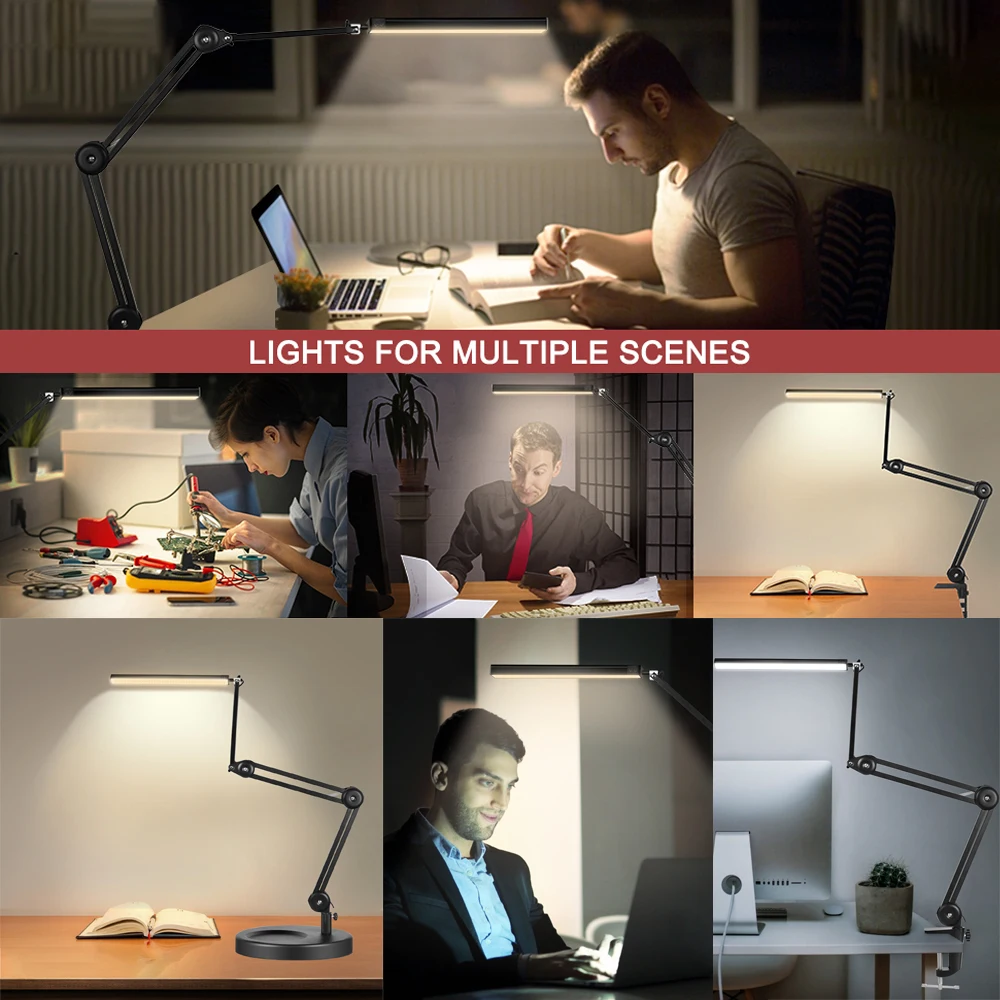 Newacalox 24w LED Schreibtisch lampe mit Klemme und rundem Sockel LED Augen pflege Tisch lampe Speicher funktion Schreibtisch leuchte für das Home Office