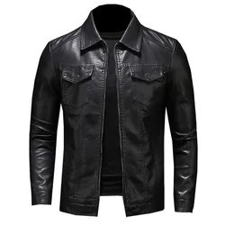 Chaqueta de piel sintética para hombre, abrigo de gran tamaño con bolsillo y cremallera, color negro, ajustado, para primavera y otoño, M-5Xl