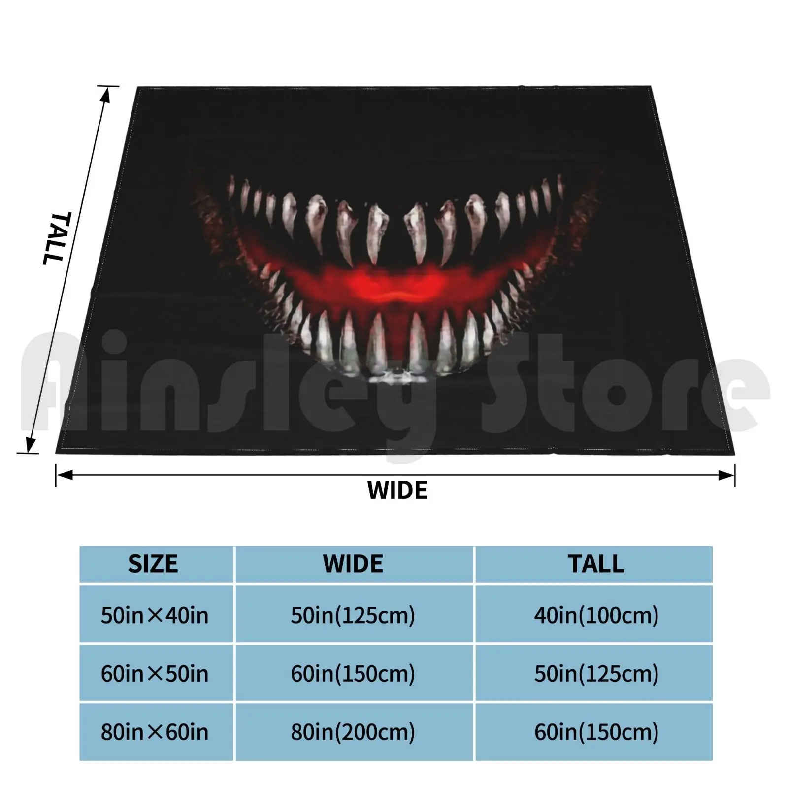 Scary Sharp Fangs Mouth Blanket Fashion Custom Scary Scary Spooky Teeth Fangs Sharp Open Mouth Jaw Red