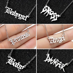 Gothic Punk Girls Stainless Steel Angel Letter Necklace Women Initial Old English Jewelry Necklace Babygirl Princess Choker Gift