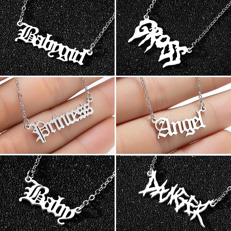 Gotycki Punkowy Naszyjnik z Literą Anioła ze Stali Nierdzewnej dla Kobiet, Inicjał w Starym Angielskim Stylu, Biżuteria, Naszyjnik Choker dla Dziewczynki, Prezent dla Księżniczki