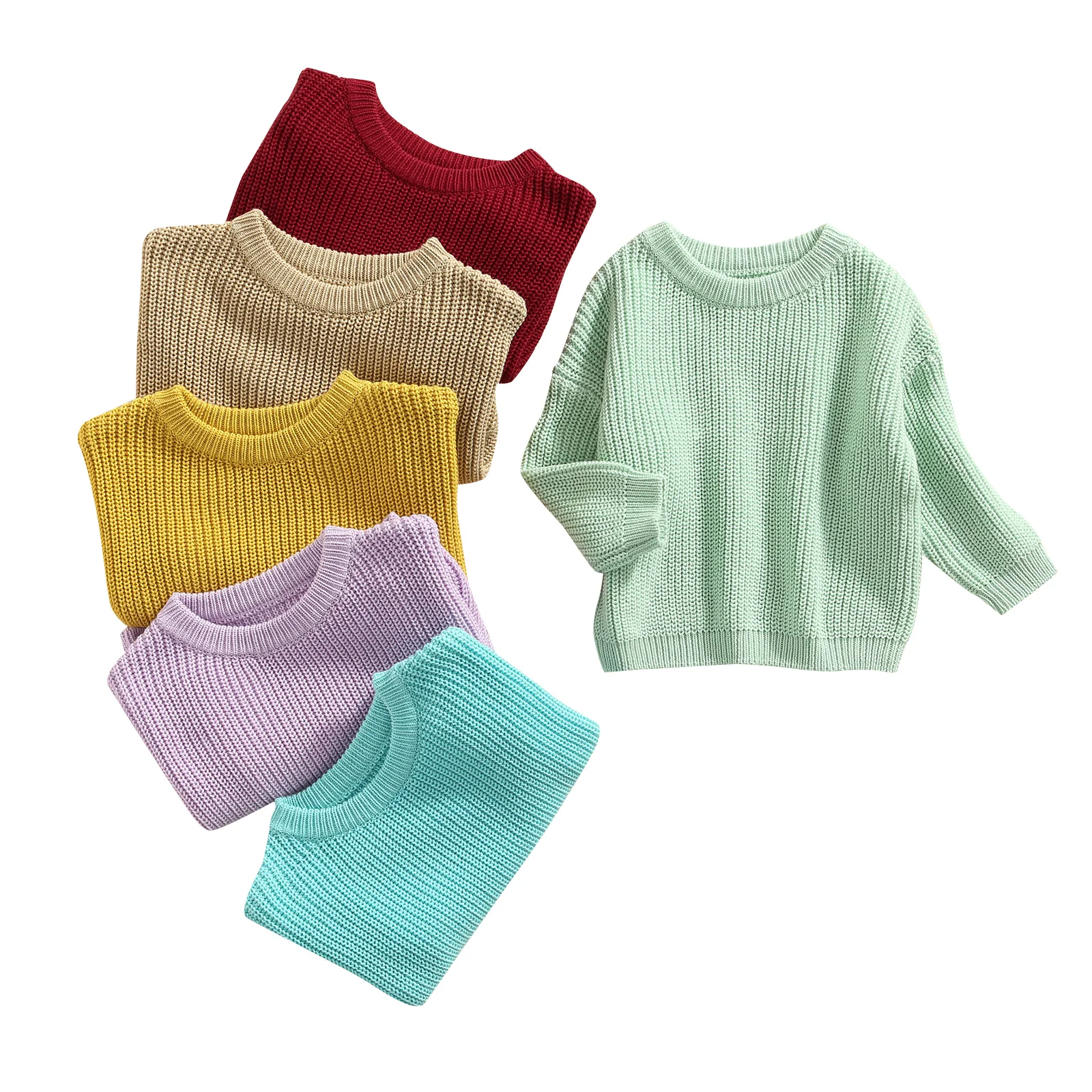 Toddler Infant Baby Girls Boys Round Neck Sweaters, Winter Warm Long Sleeve Candy Color Knit Pullovers 0-5Y