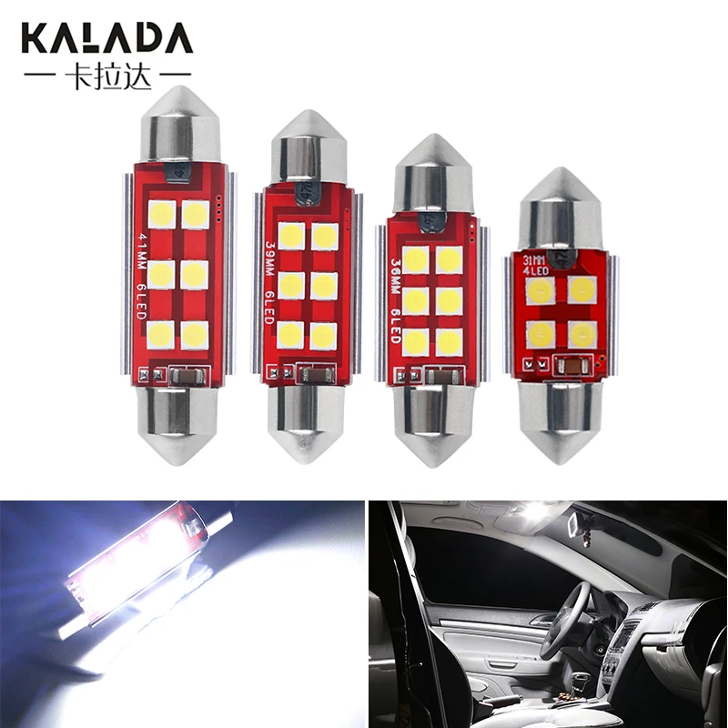 2 pcs High Power 3030 6smd Festoon 31 36 39 41MM Car Led Bulb Canbus Error Free 6000k Cold White Auto Dome Lights Trunk 12V Lamp