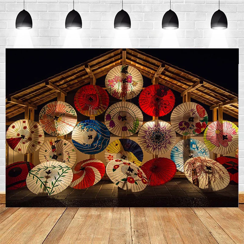 Mocsicka Portrait Photography Background Oil Paper Umbrella Hut Decoration Props National Traditional Culture  Backdrop Banner