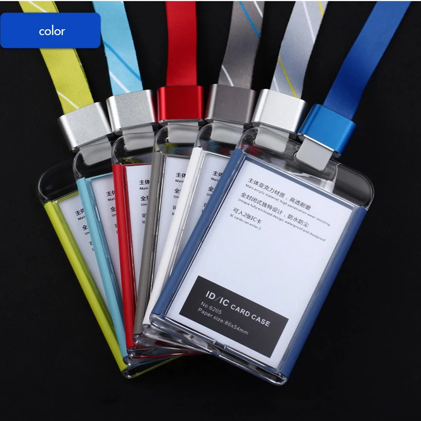 Acrylic Waterproof Clear ID Badge Holders with Aluminum Buckle Lanyard, Vertical / Horizontal ID Badge Holder Wallet