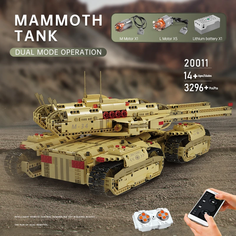 Mold KING 20011 App ad alta tecnologia telecomando auto militare MOC mammoth Tank Model Building mattoni giocattoli per bambini regali di natale