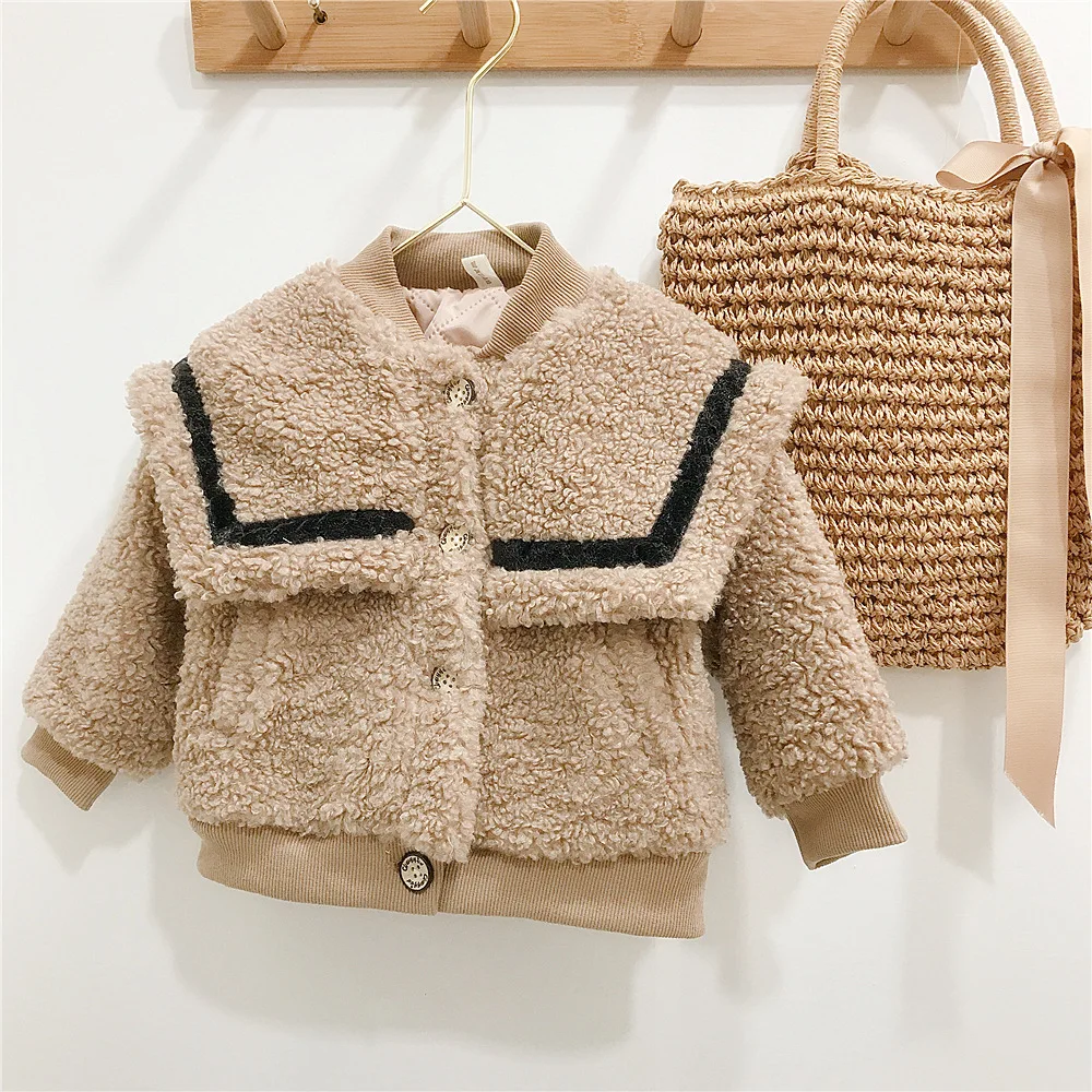 

Brown Jacket Winter Spring Coat Outerwear Top Children Clothes School Kids Costume Teenage Girl Clothing Woolen Cloth High Quali