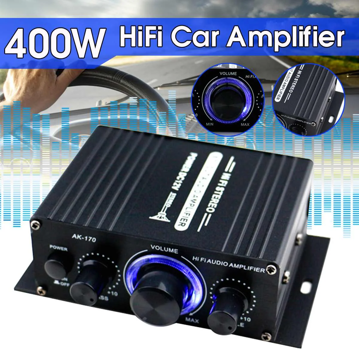 200W+200W 12V 2CH Car Audio Amplificador HIFI Audio Power Amplifier Digital Stereo Amplifiers FM Radio USB W/ Remote Control