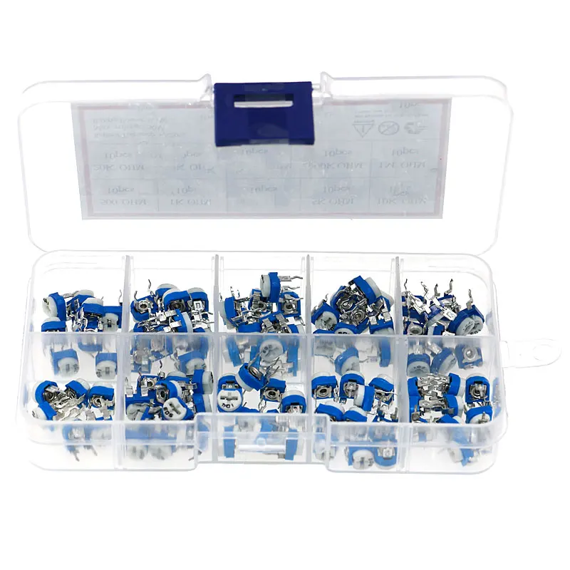 100Pcs 10 Values Variable Resistor 500R To 1M RM065 Carbon Film Horizontal Trimpot Potentiometer Assortment Kit