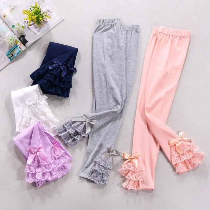 New 2020 Baby Toddler Teen Bottoms School Girls Leggings Kids Skinny Pants Cotton Girl Ruffles Lace Legging Children's Trousers