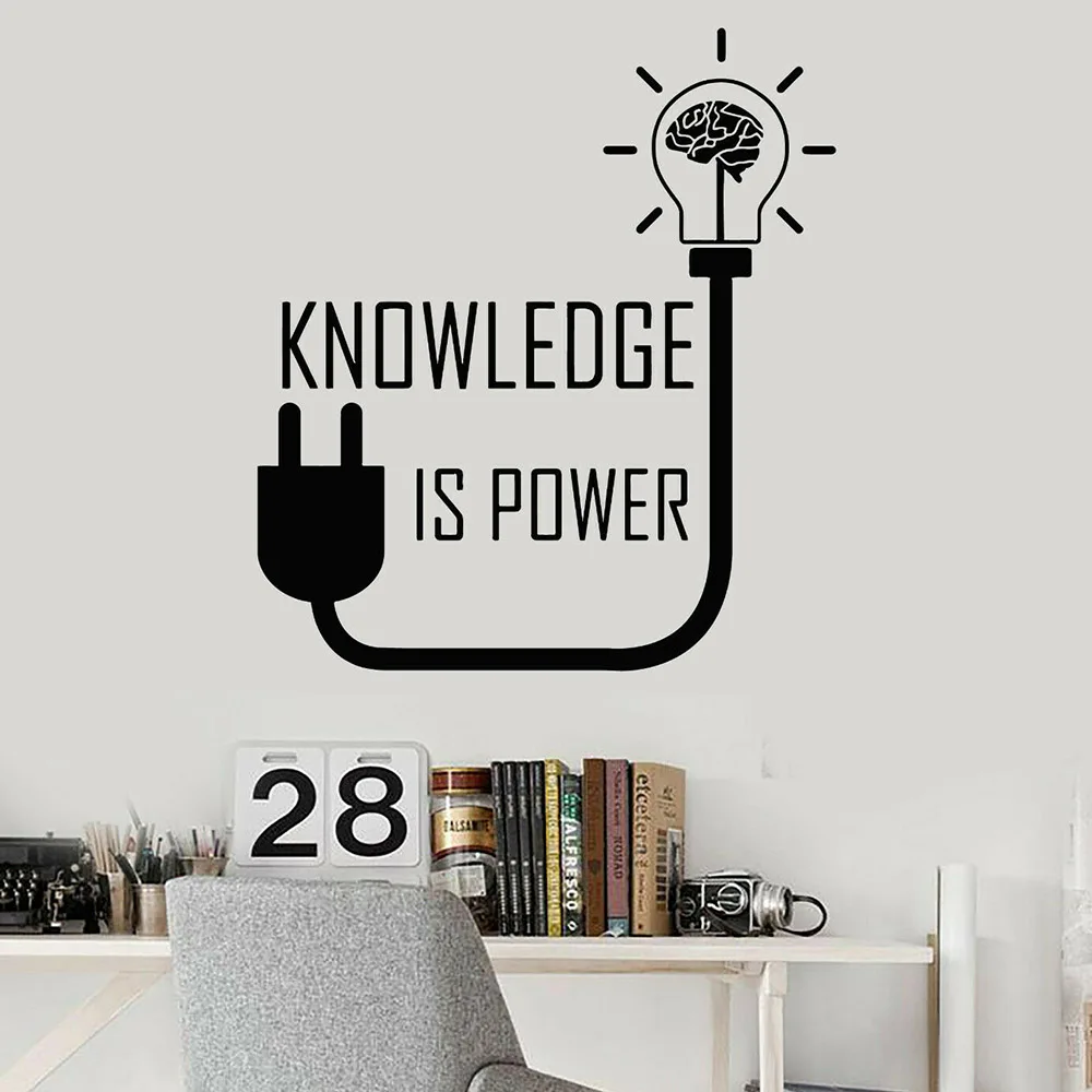 Book Room Wall Decal Knowledge Is Power Motivational Phrase Brain Pattern Vinyl Wall Stickers Home Decor School Classroom Z478