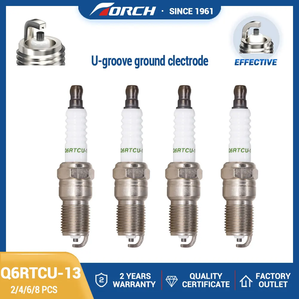 Ignition System TORCH U-Power Spark Plug Q6RTCU-13 Candles for Car Reach 17.5mm Hex Size 16mm Gap 1.3mm