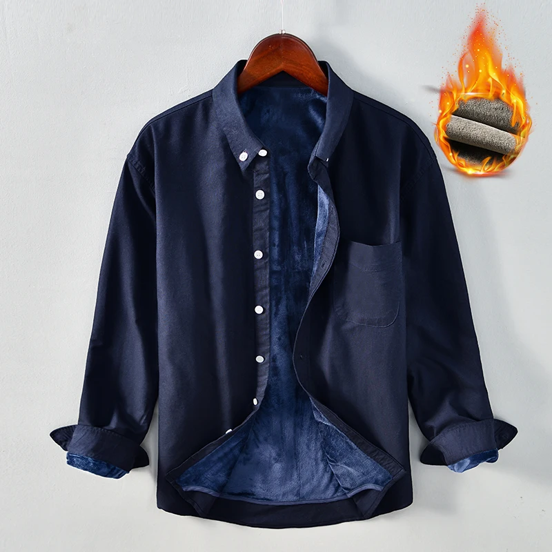 Italy Suehaiwe's Brand Long-Sleeve Casual Dark Blue Shirt Men Cotton Plus Velvet Warm Shirts For Men Chemise Camisas De Hombre