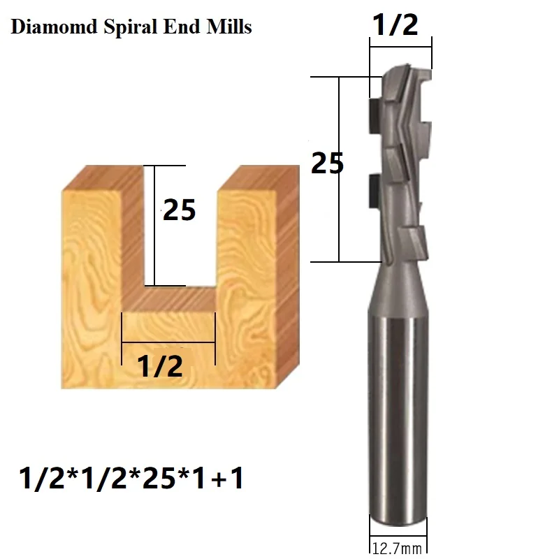 Diamant-PCD-Holzbearbeitungs-CNC-Fräser, zweischneidiger Spiral-Schaftfräser, Bodenfräser, Holzdrehwerkzeuge, CVD-Schlitzfräser, Router – Detail 3