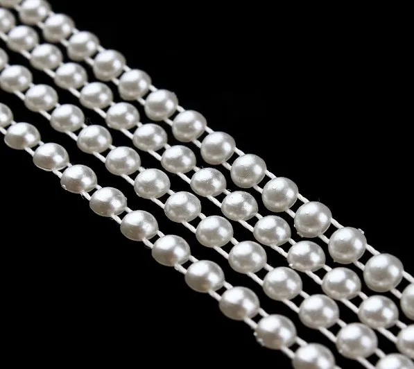 5 Yard/Lot 4mm ABS White Imitation Pearl Plastic Flatback Beads Chain Trim Sew On Wedding Patry Jewelry Findings Craft