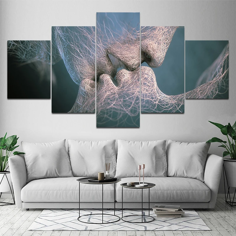 

5 Pieces Canvas Art Love and Kiss Poster Painting Home Decoration Living Room Wall Picture Bedroom Modern Modular Room Mural