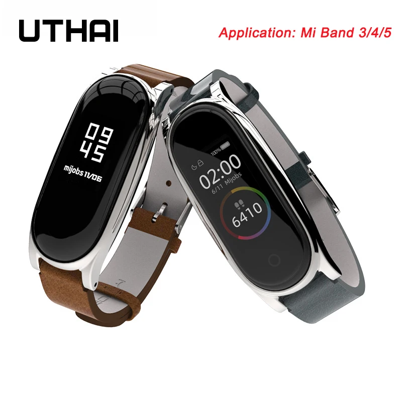 Crazy Horse Pu Microfiber Leer Voor Mi Band 7 6 5 Metal Case Armband Universele Mi Band 4 3 Band uthai P87