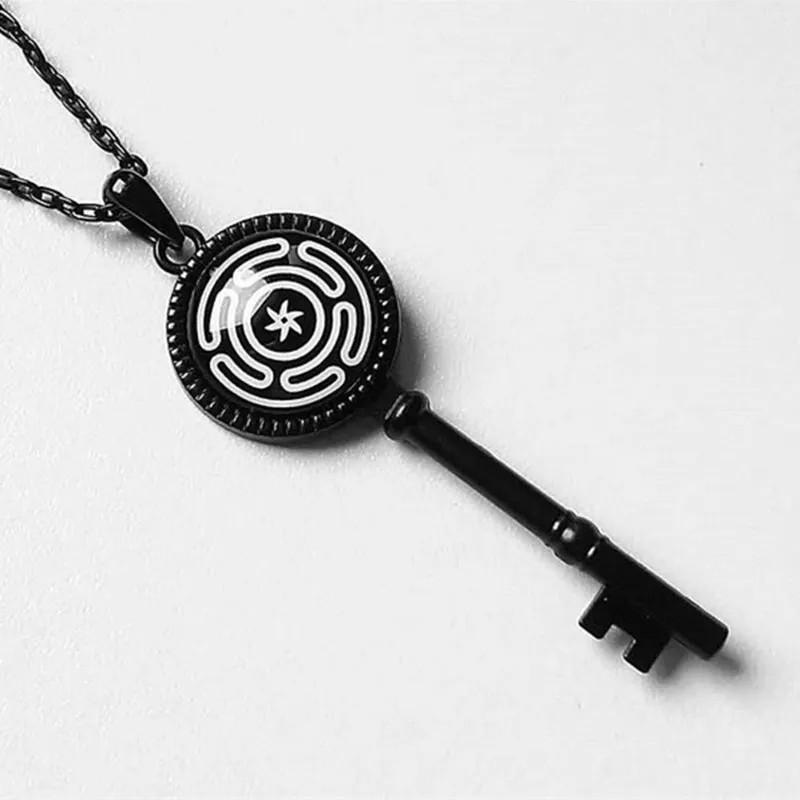 Classic The Key of Solomon Magic Array Necklace Black Stainless Steel Lemegeton Key Witchcraft Amulet Jewelry Accessories