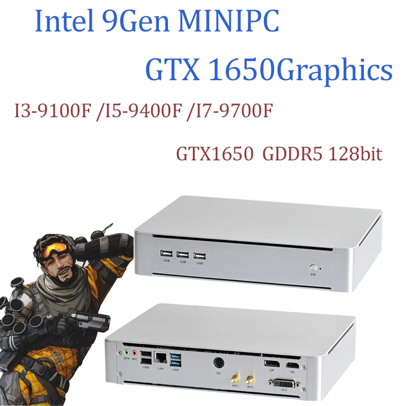 Siêu MINI Chơi Game Intel Core 9850H/I7-9700F GTX 1650 4GB 2 * DDR4 Spiel Máy Tính Để Bàn windows 10 4K DVI HDMI DP